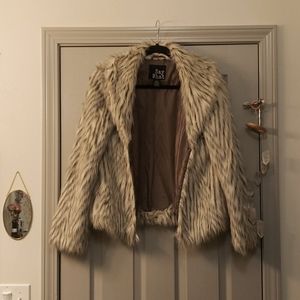 Striped faux fur coat